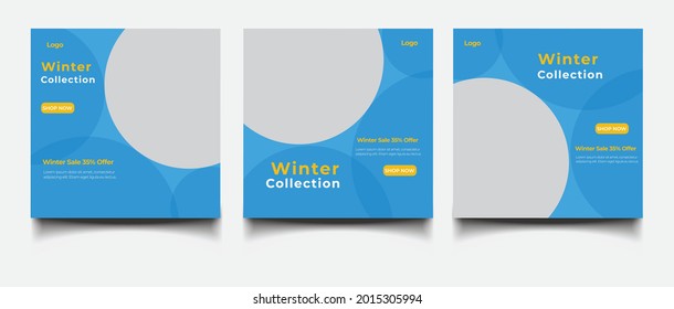 Winter sale social media post template design, Editable sale web banner and square flyer template