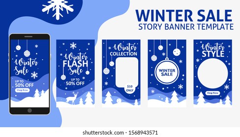 Winter Sale Social Media Story Frame Template With Snowfall And Snowflakes Shape. Flash, Fashion,
Style For Stories Layout Promotion And Publication. Vector Illustration.