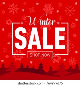 Winter sale social network banner with red background and snowflakes
