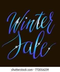 winter sale special lettering for marketing promo. blue snow hand drawn calligraphy vector font. icy letters.