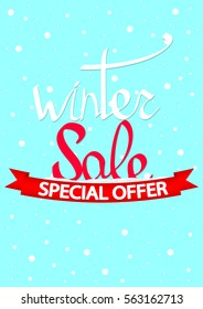 Winter Sale, special offer, red ribbon, brochure design template, size A4, vector illustration