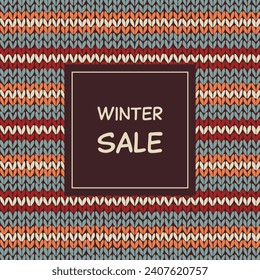 Winter Sale. Square sales poster with a striped knitted background.
