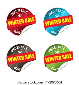 Winter sale sticker, button, label and sign set - vector