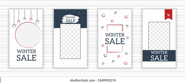 Winter Sale Stories. Christmas Stories Template Set For Social Media. Editable Vector Mobile Story Wallpaper Layout