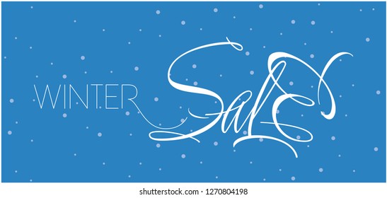 Winter Sale - stylish hand drawn lettering; white letters on blue background. Vector illustration for banners, stickers, posters, flyers, prints, discount shopping, commerce, promo, online stores, web