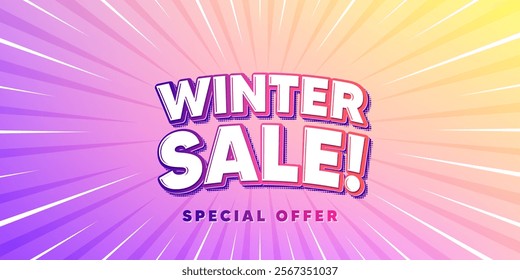 Winter sale sun rays gradient banner. Light burst background. Winter Sale tag. Special offer price sign. Advertising Discounts symbol. Gradient sun rays. Sunburst light. Vector