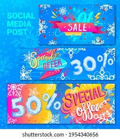 Winter sale, super offer banner, poster layout, flyer discount shop season, design, in cartoon style vector illustration.