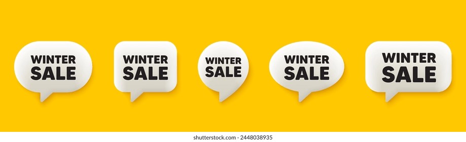 Winter Sale tag. 3d chat speech bubbles set. Special offer price sign. Advertising Discounts symbol. Winter sale talk speech message. Talk box infographics. Vector
