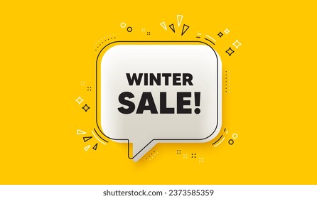 Winter Sale tag. 3d speech bubble yellow banner. Special offer price sign. Advertising Discounts symbol. Winter sale chat speech bubble message. Talk box infographics. Vector
