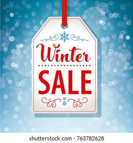 Winter Sale Tag Label on Blue Background - Vector illustration