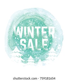 Winter Sale Template Design with Watercolor Background