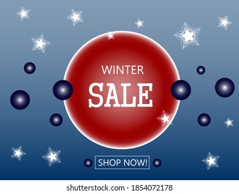 Winter sale text, circle shopping banner. Sites. 