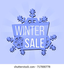 Winter Sale Typography Composition flat banner with snowflakes