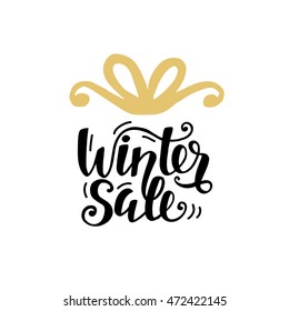 Winter Sale unique banner with hand lettering. Advertisement placard, promo, flyer. Promotional design for online store, web site. Modern calligraphy isolated elements
