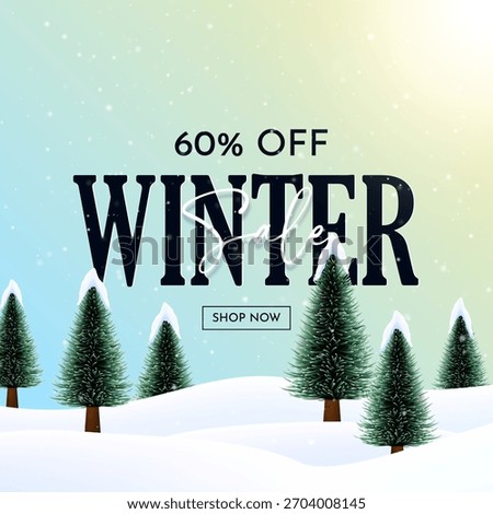 Winter sale unit template with snowflakes and trees with snow covered. Christmas special sale and offer unit with snowflakes and snowman.