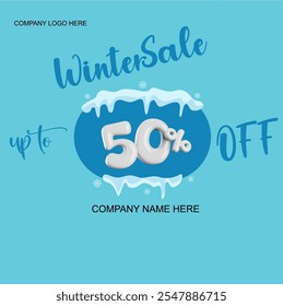 winter sale upto 50% off, Winter sale 3d with 50% digits for special offer and shop now with snow and ice season with the winter theme. sale banner, vector illustrator, avail offer for cold season