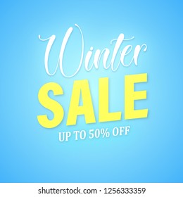 Winter sale vector banner design with sale bold yellow text and winter calligraphic text in square pattern background for shopping special promotion. Vector EPS10 illustration