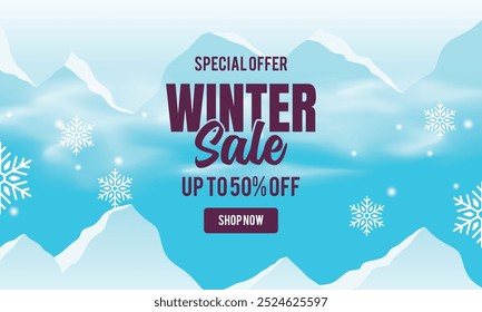 Winter sale vector banner set with sale text and snow background template for winter season discount promotion. Vector illustration.
