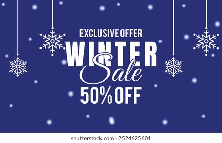 Winter sale vector banner set with sale text and snow background template for winter season discount promotion. Vector illustration.
