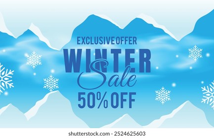 Winter sale vector banner set with sale text and snow background template for winter season discount promotion. Vector illustration.
