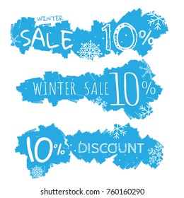 Winter sale vector banner set with sale for seasonal marketing promotion discount texts and labels in blue background. Vector illustration. on white background