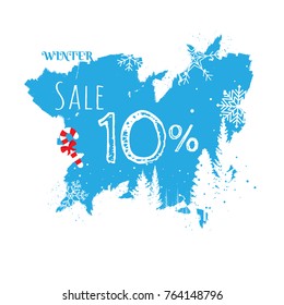 Winter sale vector banner set with sale for seasonal marketing promotion discount texts and labels in blue background. Vector illustration. on white background