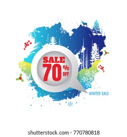Winter sale vector banner set with sale for seasonal marketing promotion discount texts and labels in blue background. Vector illustration. on white background