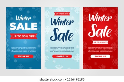 Winter sale vector banner template with white snowflakes background, snow elements and blue circle for winter sale typography. Vector illustration.