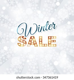 Winter sale - Vector Illustration. Eps 10 file. Sparkling holiday background with lamps and snowflakes. Winter sale. Christmas sale