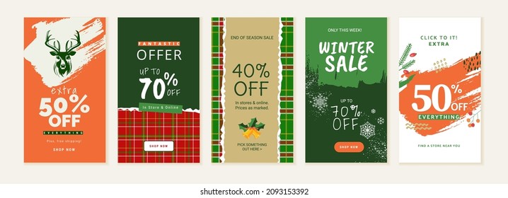 Winter sale. Vector illustrations for web and social media sale banners, shopping and e-commerce, store branding, sale tags and coupons, product promotion, marketing.