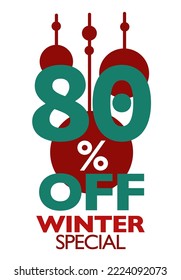 Winter sale vector poster. Banner sign with sale text template in green red. Winter season discount promotion. Vector illustration.