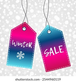 Winter Sale vector symbols Gradient shopping tag with snow pattern. Label for business, advertisement, web design, shopping, clearance. Snowflake background