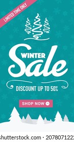 Winter sale vertical banner. Social media stories ready.