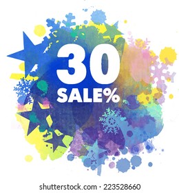 Winter sale. Watercolor vector background
