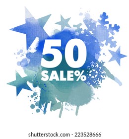 Winter sale. Watercolor vector background
