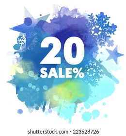 Winter sale. Watercolor vector background