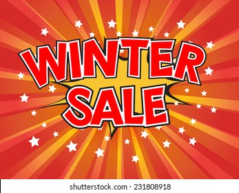 Winter Sale, wording in comic speech bubble on burst background, EPS10 Vector Illustration