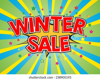 Winter Sale, wording in comic speech bubble on burst background, EPS10 Vector Illustration