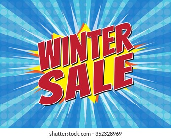 Winter sale, wording in comic speech bubble on burst background, EPS10 Vector Illustration