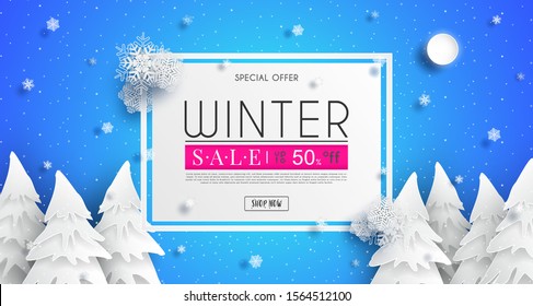 Winter sales banner design. with a seasonal cold weather.and concept winter advertising. and for shopping discount promotion.and frame leaflet or web banner.and used as illustration or background.