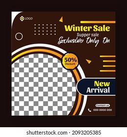 Winter sales Offer Discount social media post template Editable sale web banner and square flyer template
