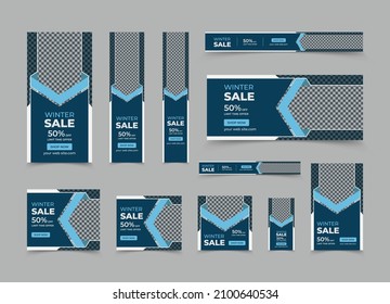 Winter sales web banner template set and horizontal and vertical google web banner design or social media cover ads banner