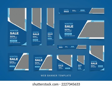 Winter sales web banner template design with horizontal and vertical layout