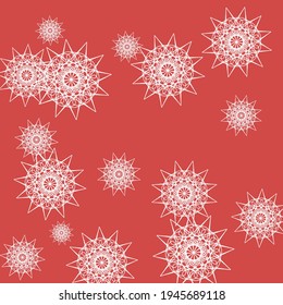 Winter Santa Night Ornamental Composition. Calm Sharp New Year Black Satanic Snow Pattern. Snowflakes Dark Color Christmas Stars Sky Wallpaper. Chaotic Holiday Grey Print Mandala Background.