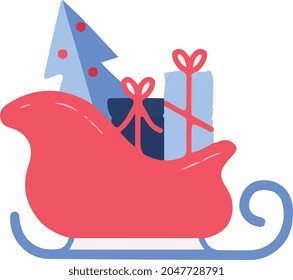winter santa sleigh flat vector art