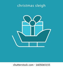 winter Santa's sled thin line icon flat design