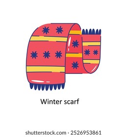 Winter scarf doodle vector outline Sticker. EPS 10 file