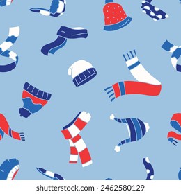 Winter Scarf Hat Seamless Pattern Vector illustration for Print, Wallpaper, Decoration.