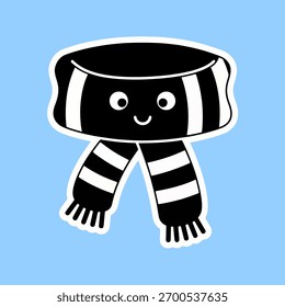 Icono de bufanda de invierno en estilo de pegatina plana en blanco y negro