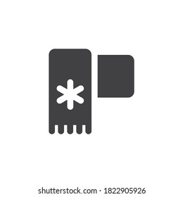Icono vectorial de la bufanda de invierno. signo plano relleno para concepto móvil y diseño web. Carne con icono de glifo copo de nieve. Símbolo, ilustración del logotipo. Gráficos vectoriales